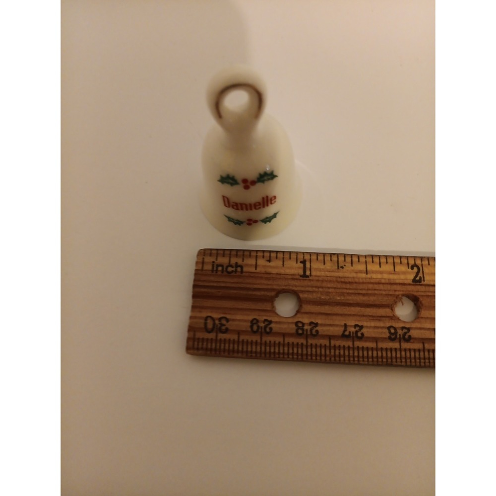DANIELLE Personalized Holly Berries White Porcelain Bell 1.75"x1" Christmas - Picture 5 of 5